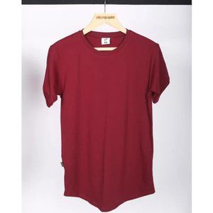 Burgundy Plain Unisex Cotton Tshirt, Trendy Crewneck, Short Sleeve, Curved Hem.